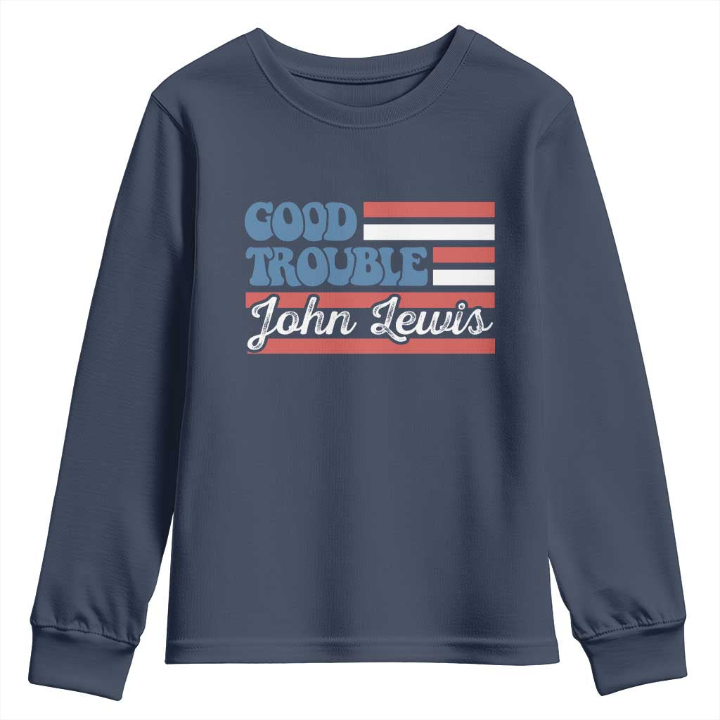 Funny John Lewis Good Trouble Youth Sweatshirt Vintage American Flag - Wonder Print Shop
