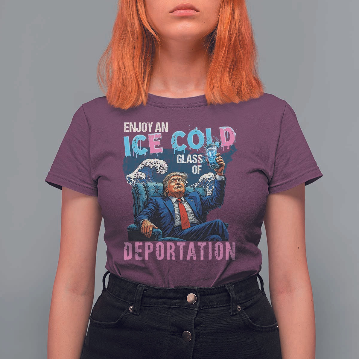 Funny Enjoy An Ice Cold Glass Of Deportation T Shirt For Women American Flag - Wonder Print Shop