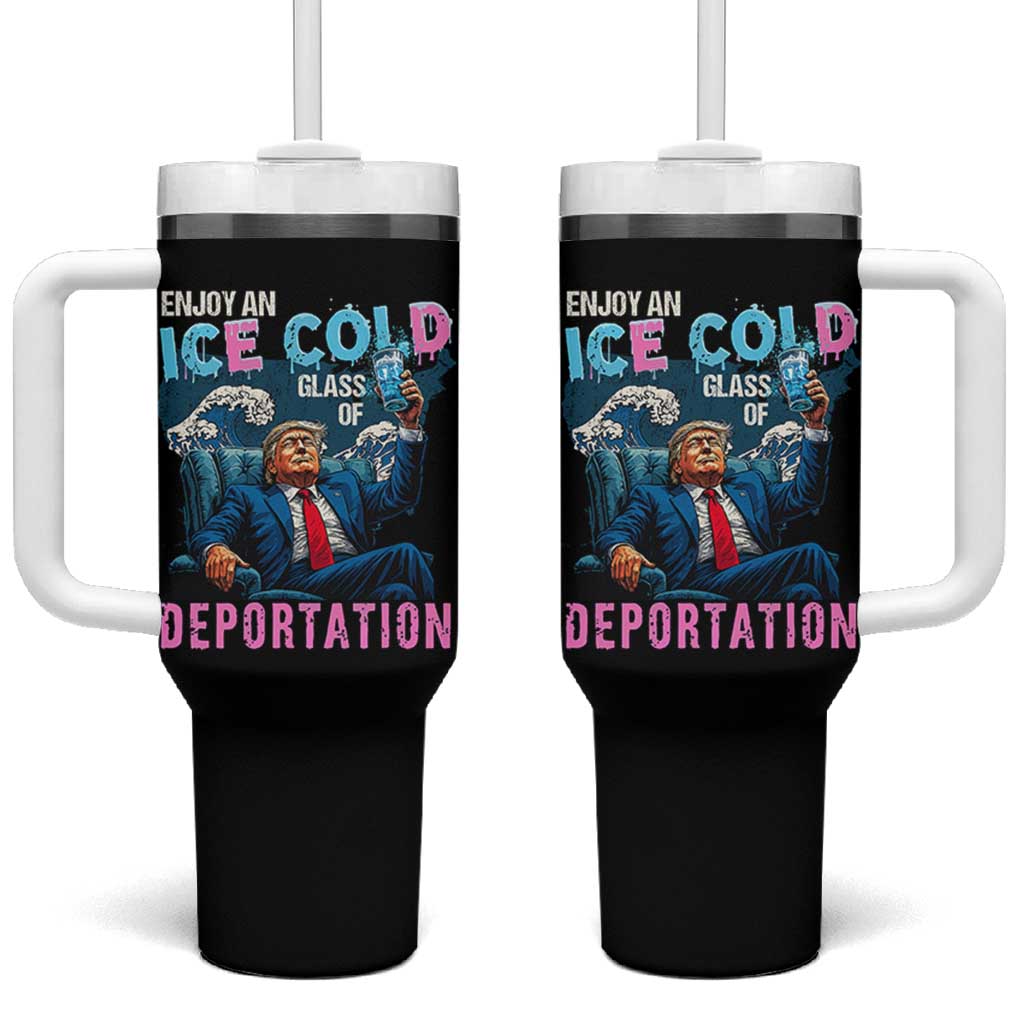 Funny Enjoy An Ice Cold Glass Of Deportation Tumbler With Handle American Flag - Wonder Print Shop