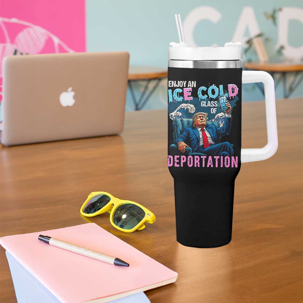 Funny Enjoy An Ice Cold Glass Of Deportation Tumbler With Handle American Flag - Wonder Print Shop