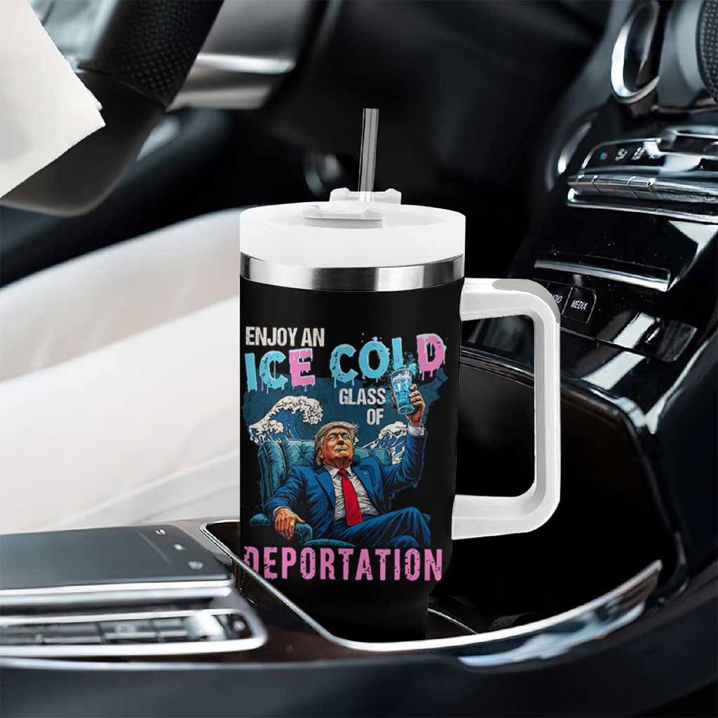 Funny Enjoy An Ice Cold Glass Of Deportation Tumbler With Handle American Flag - Wonder Print Shop