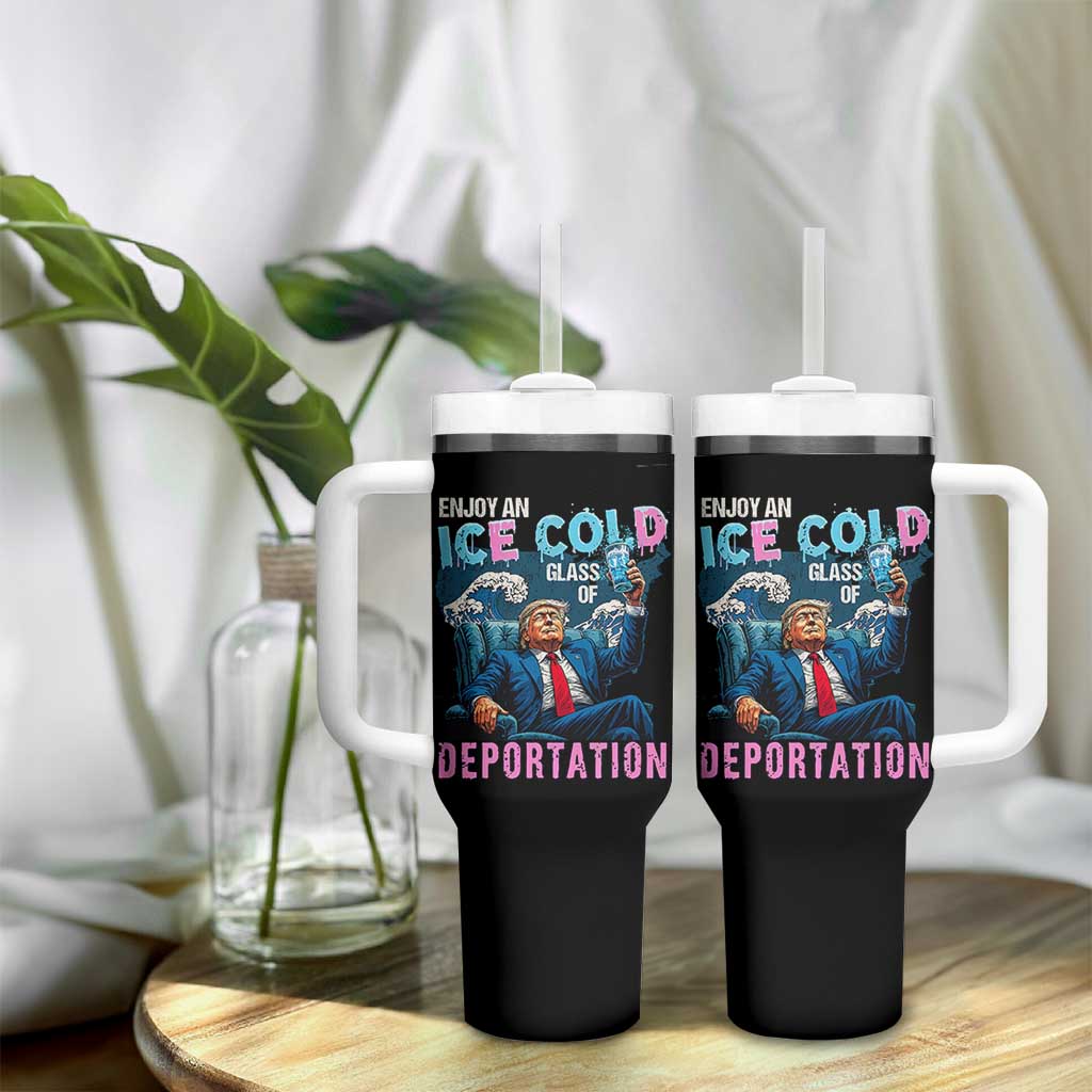 Funny Enjoy An Ice Cold Glass Of Deportation Tumbler With Handle American Flag - Wonder Print Shop