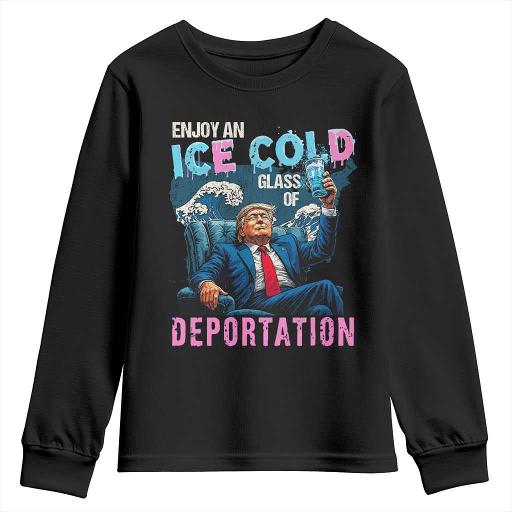 Funny Enjoy An Ice Cold Glass Of Deportation Youth Sweatshirt American Flag - Wonder Print Shop