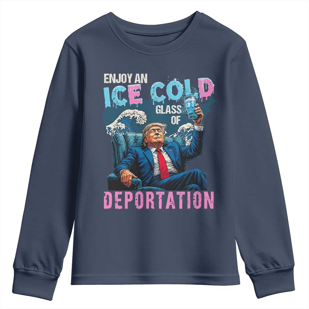 Funny Enjoy An Ice Cold Glass Of Deportation Youth Sweatshirt American Flag - Wonder Print Shop