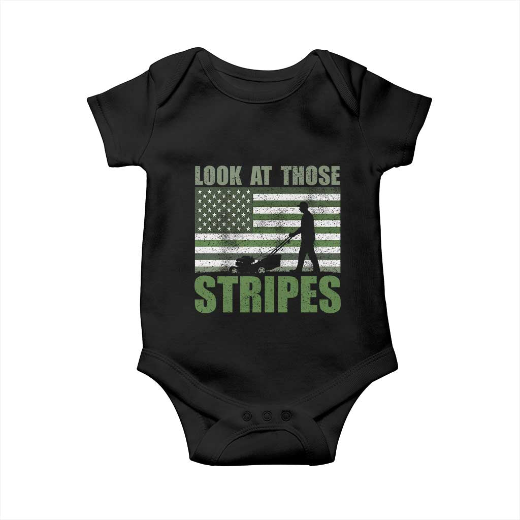 Funny Gardening Lawn Mower Baby Onesie Look At Those Stripes American Flag - Wonder Print Shop