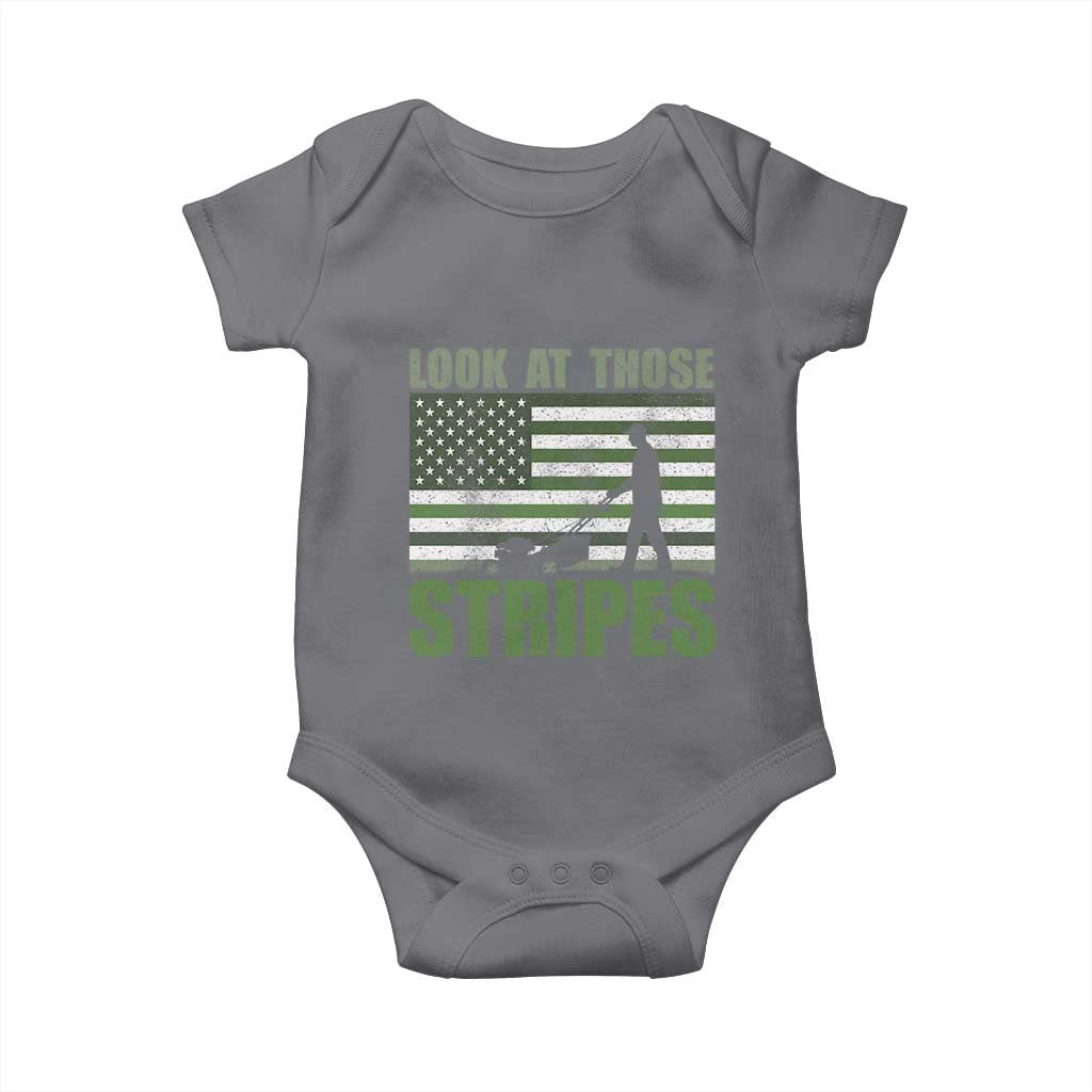 Funny Gardening Lawn Mower Baby Onesie Look At Those Stripes American Flag - Wonder Print Shop