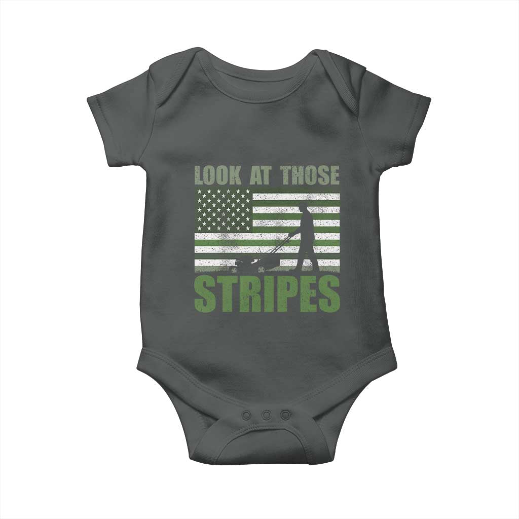 Funny Gardening Lawn Mower Baby Onesie Look At Those Stripes American Flag - Wonder Print Shop