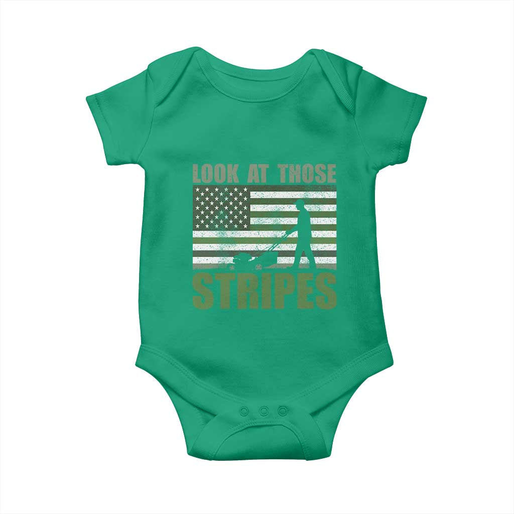 Funny Gardening Lawn Mower Baby Onesie Look At Those Stripes American Flag - Wonder Print Shop
