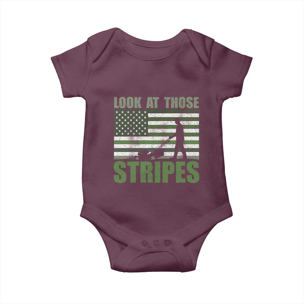 Funny Gardening Lawn Mower Baby Onesie Look At Those Stripes American Flag - Wonder Print Shop