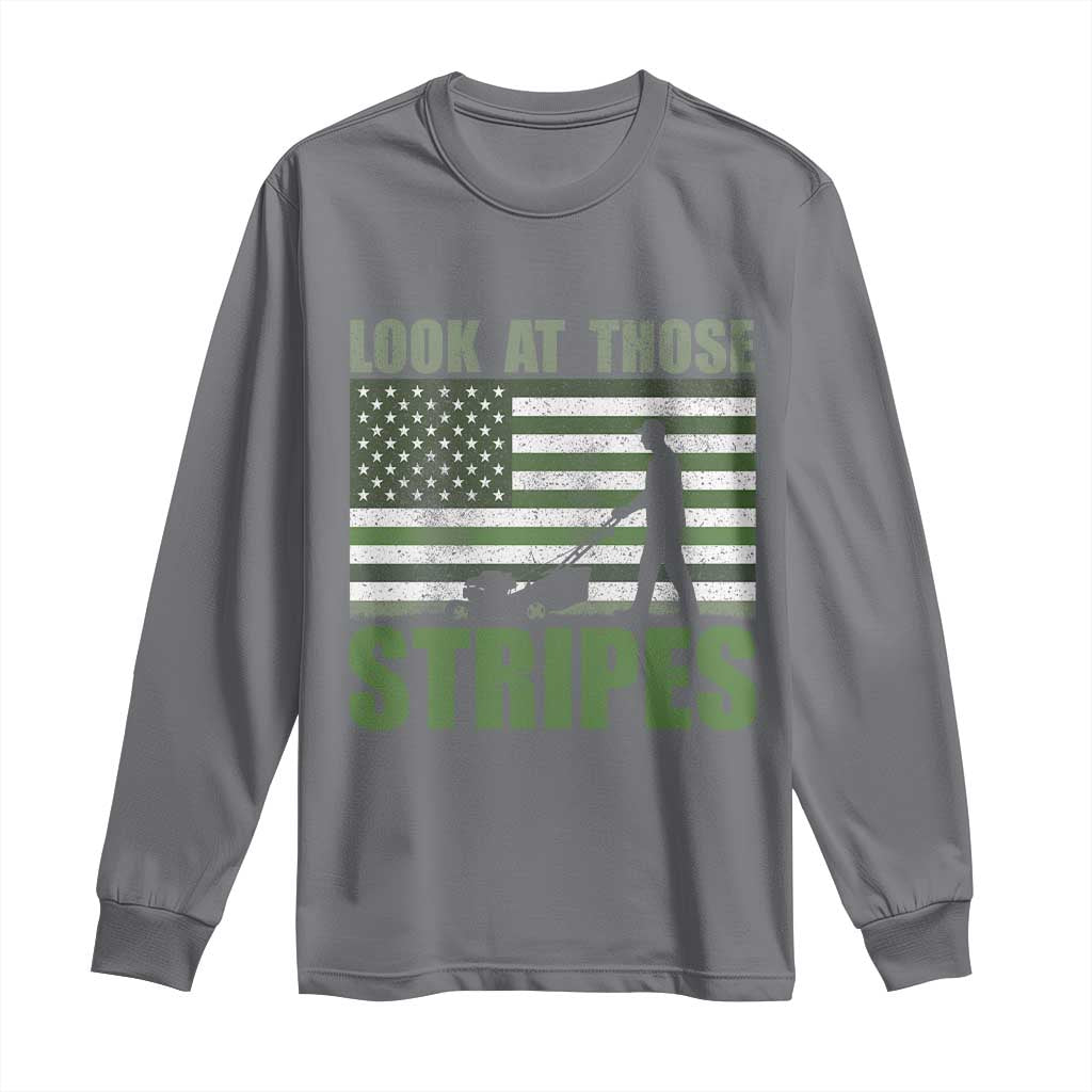 Funny Gardening Lawn Mower Long Sleeve Shirt Look At Those Stripes American Flag - Wonder Print Shop