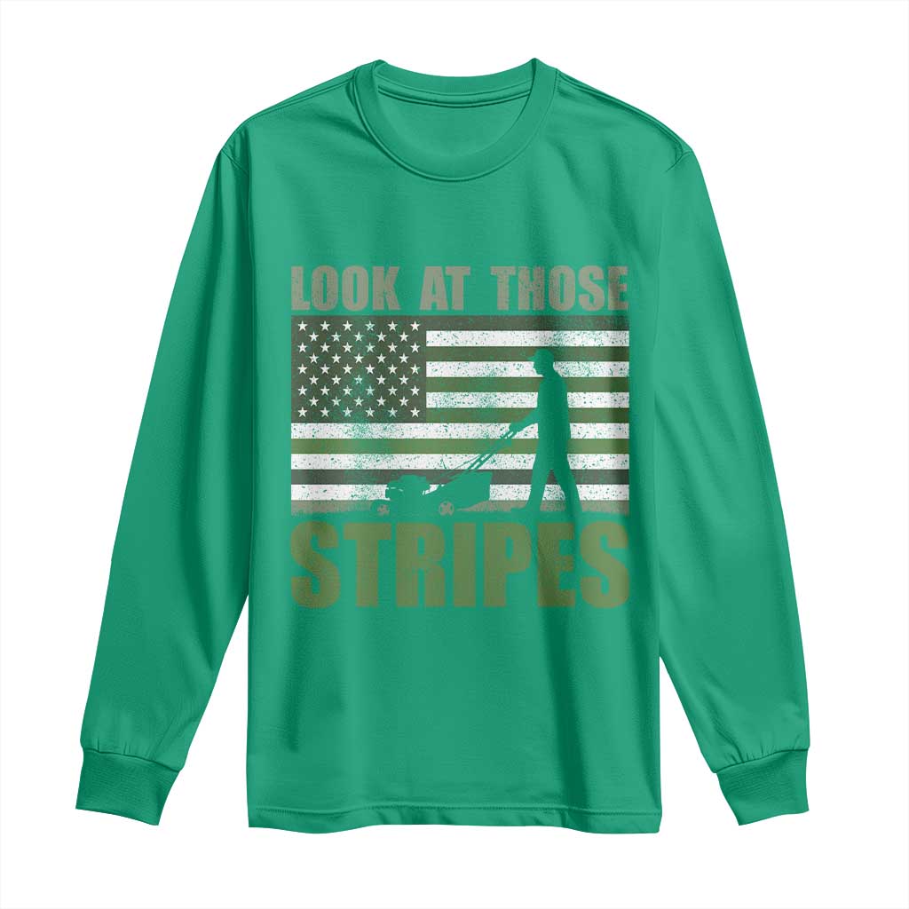 Funny Gardening Lawn Mower Long Sleeve Shirt Look At Those Stripes American Flag - Wonder Print Shop