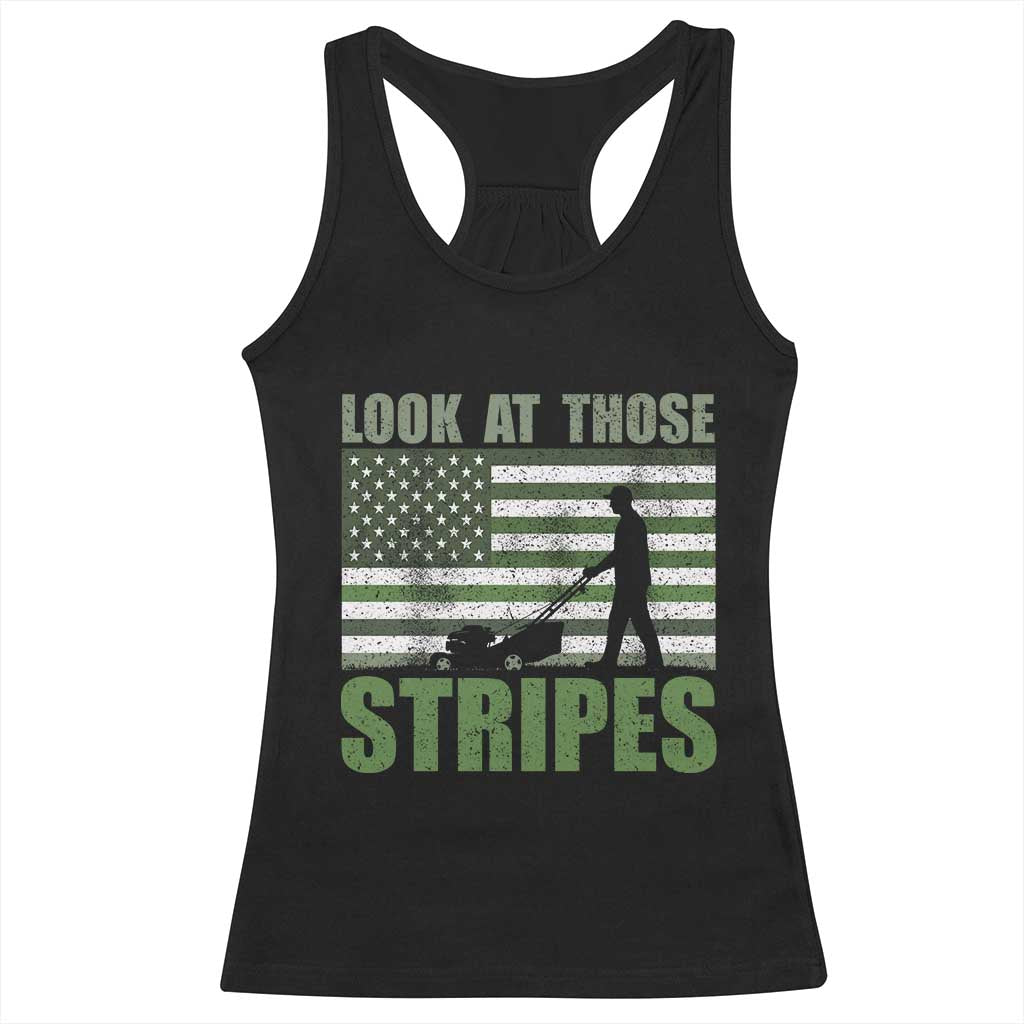 Funny Gardening Lawn Mower Racerback Tank Top Look At Those Stripes American Flag - Wonder Print Shop