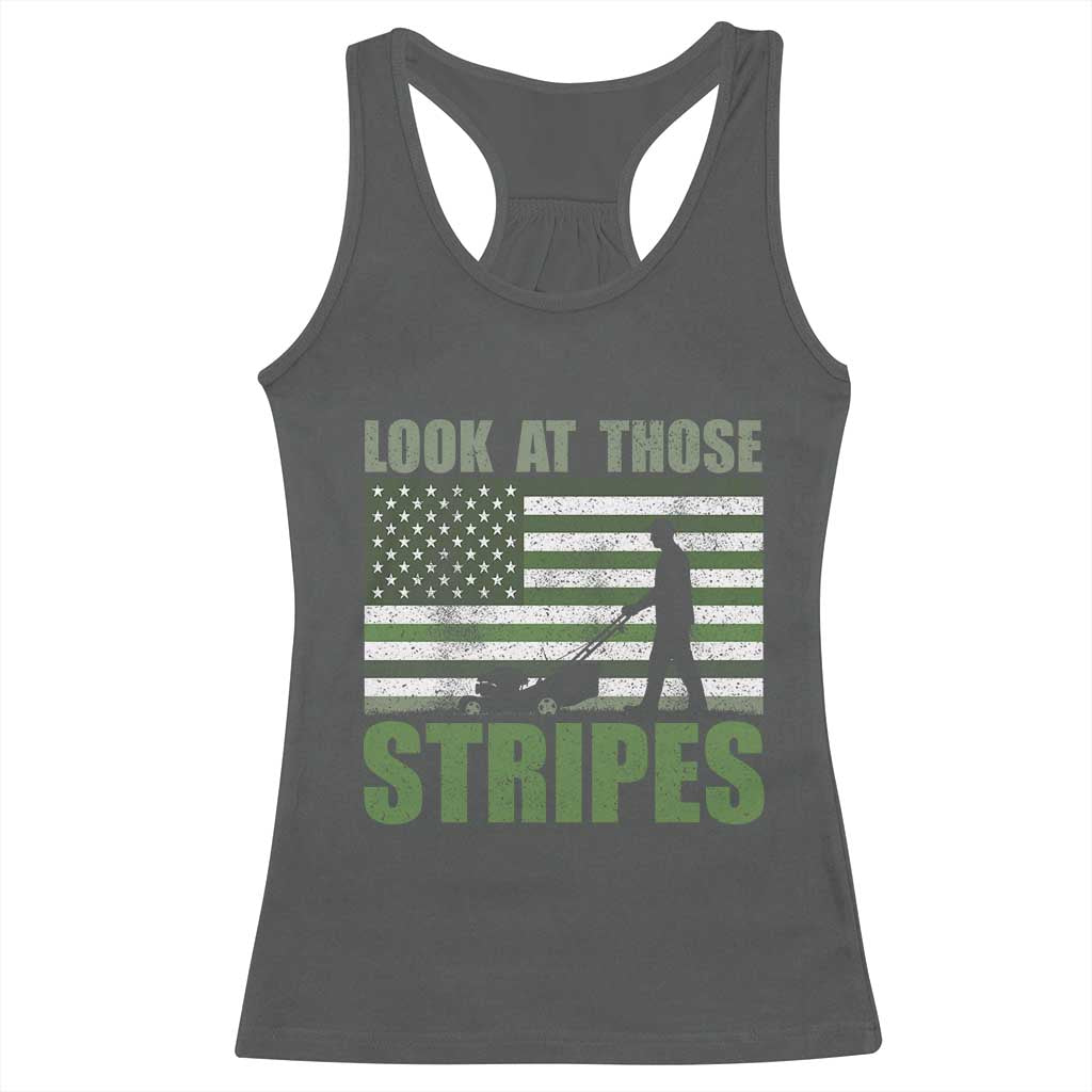 Funny Gardening Lawn Mower Racerback Tank Top Look At Those Stripes American Flag - Wonder Print Shop