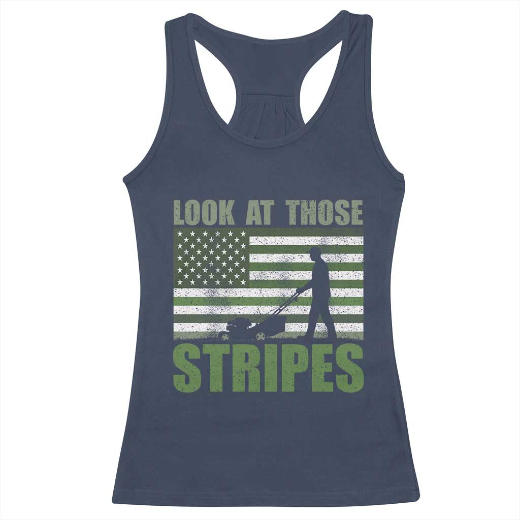 Funny Gardening Lawn Mower Racerback Tank Top Look At Those Stripes American Flag - Wonder Print Shop