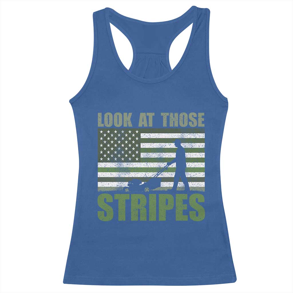 Funny Gardening Lawn Mower Racerback Tank Top Look At Those Stripes American Flag - Wonder Print Shop