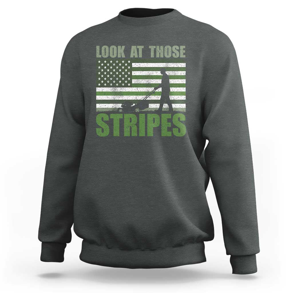 Funny Gardening Lawn Mower Sweatshirt Look At Those Stripes American Flag - Wonder Print Shop