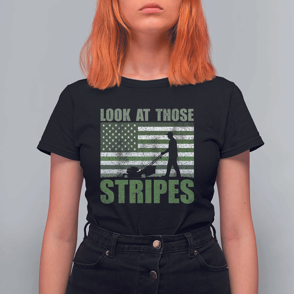 Funny Gardening Lawn Mower T Shirt For Women Look At Those Stripes American Flag - Wonder Print Shop