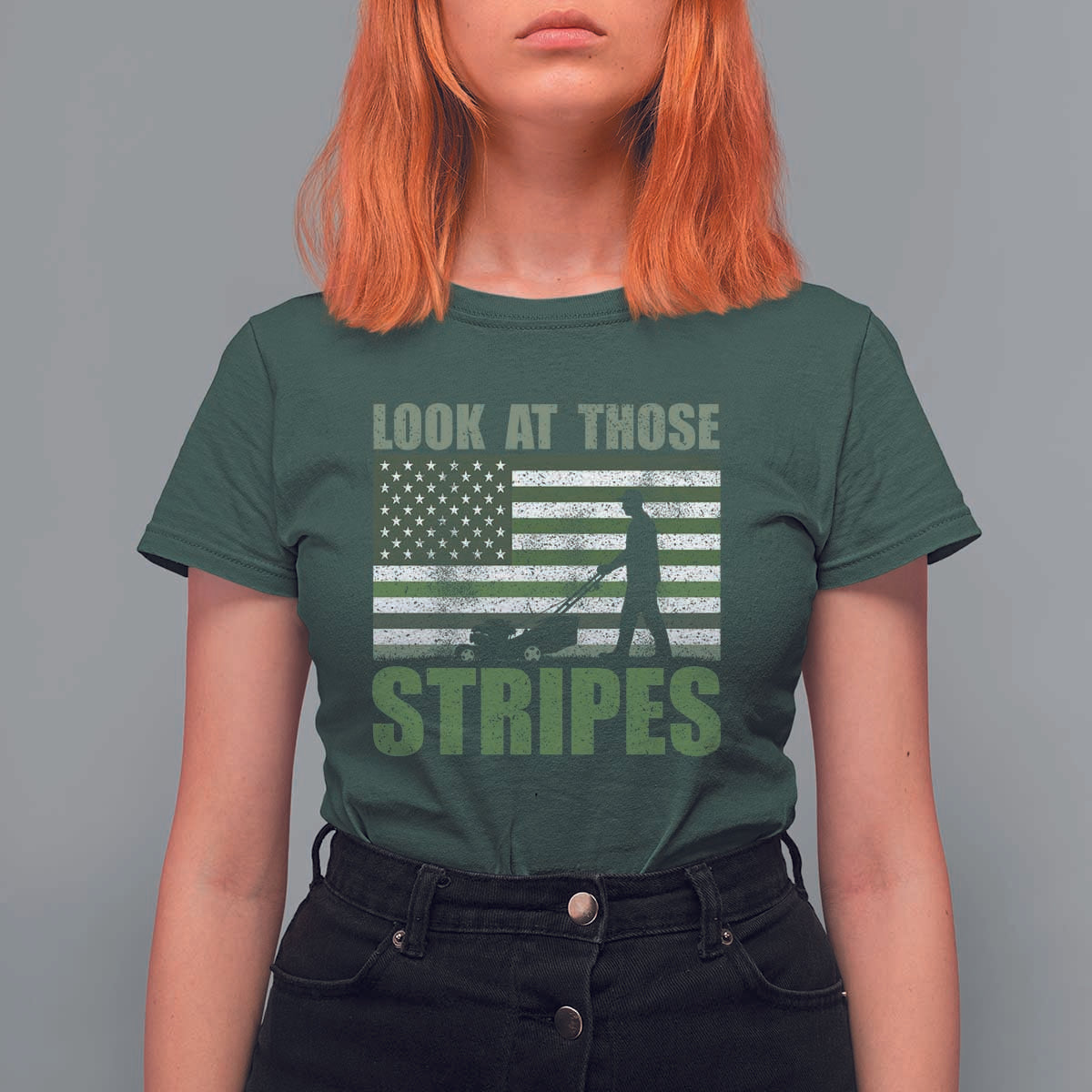 Funny Gardening Lawn Mower T Shirt For Women Look At Those Stripes American Flag - Wonder Print Shop
