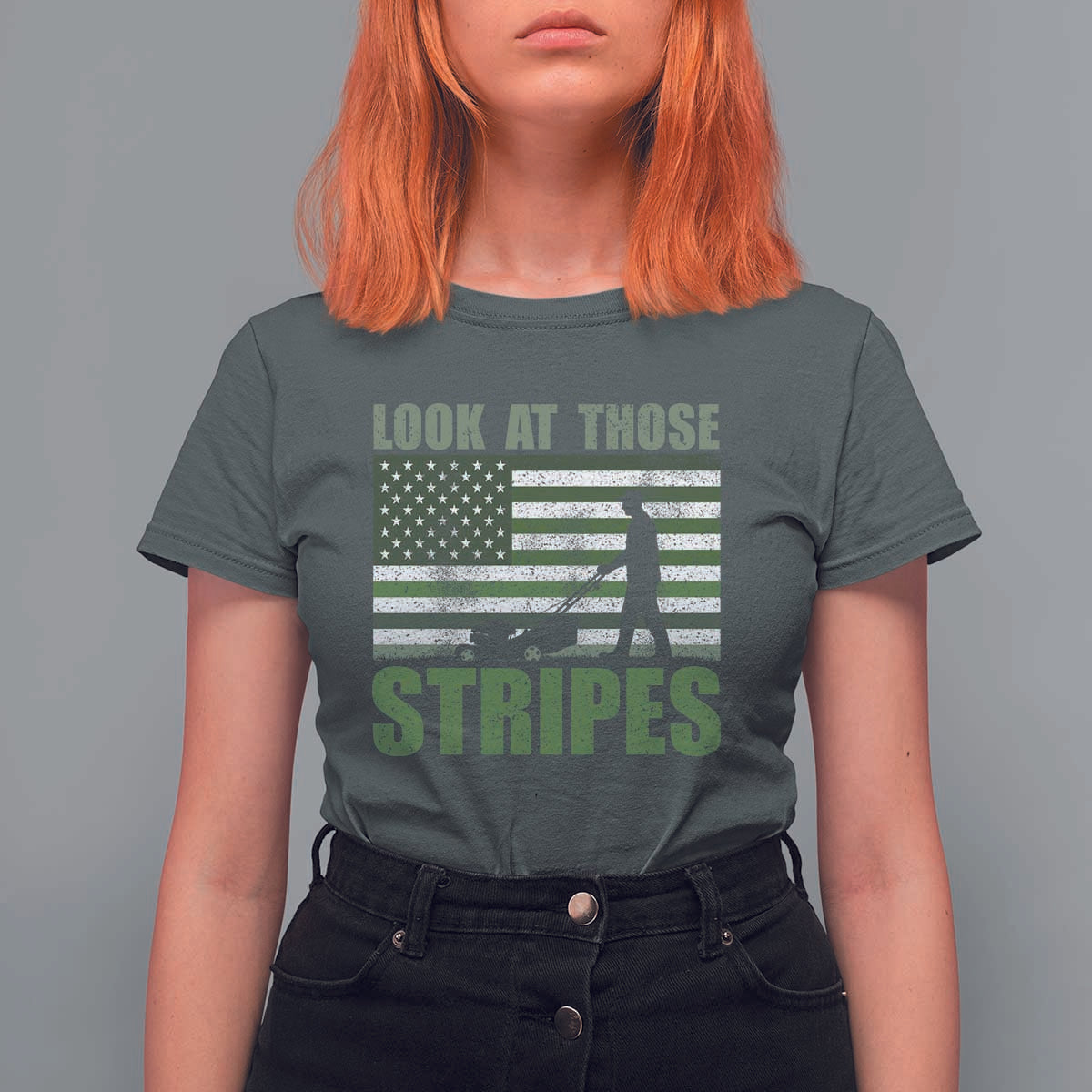 Funny Gardening Lawn Mower T Shirt For Women Look At Those Stripes American Flag - Wonder Print Shop