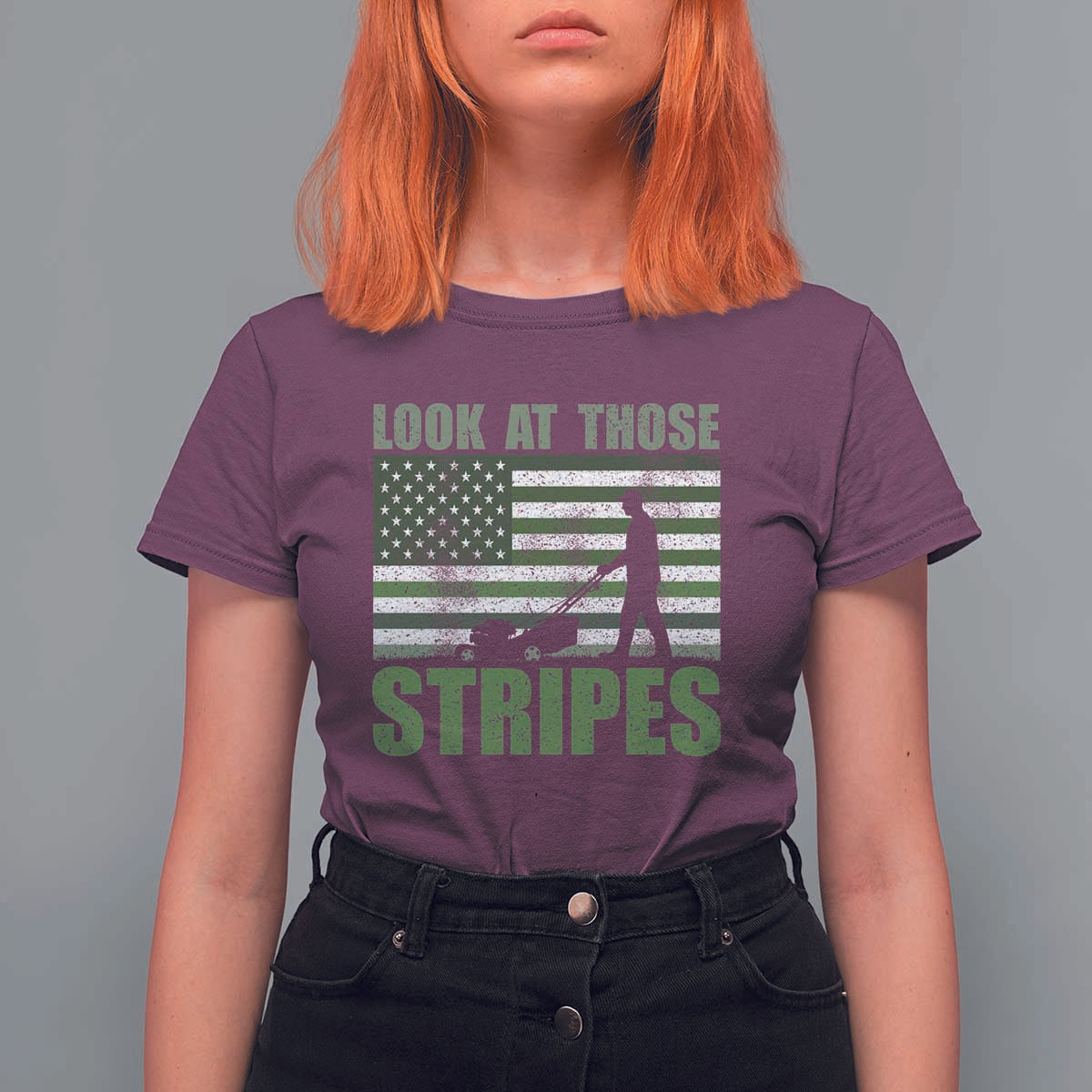Funny Gardening Lawn Mower T Shirt For Women Look At Those Stripes American Flag - Wonder Print Shop