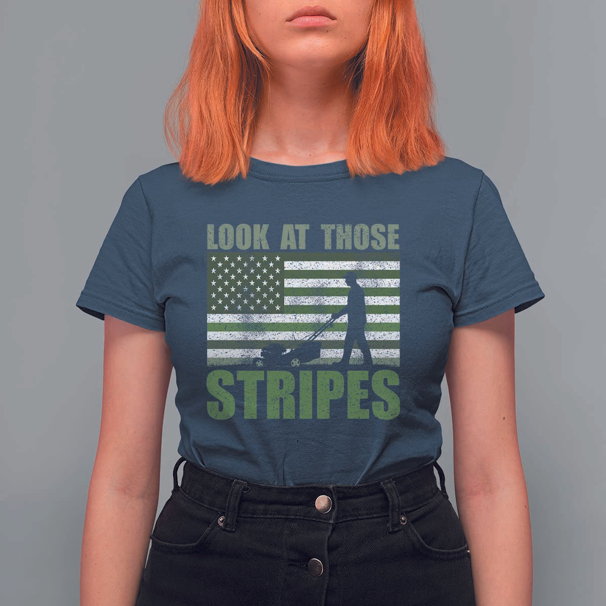 Funny Gardening Lawn Mower T Shirt For Women Look At Those Stripes American Flag - Wonder Print Shop
