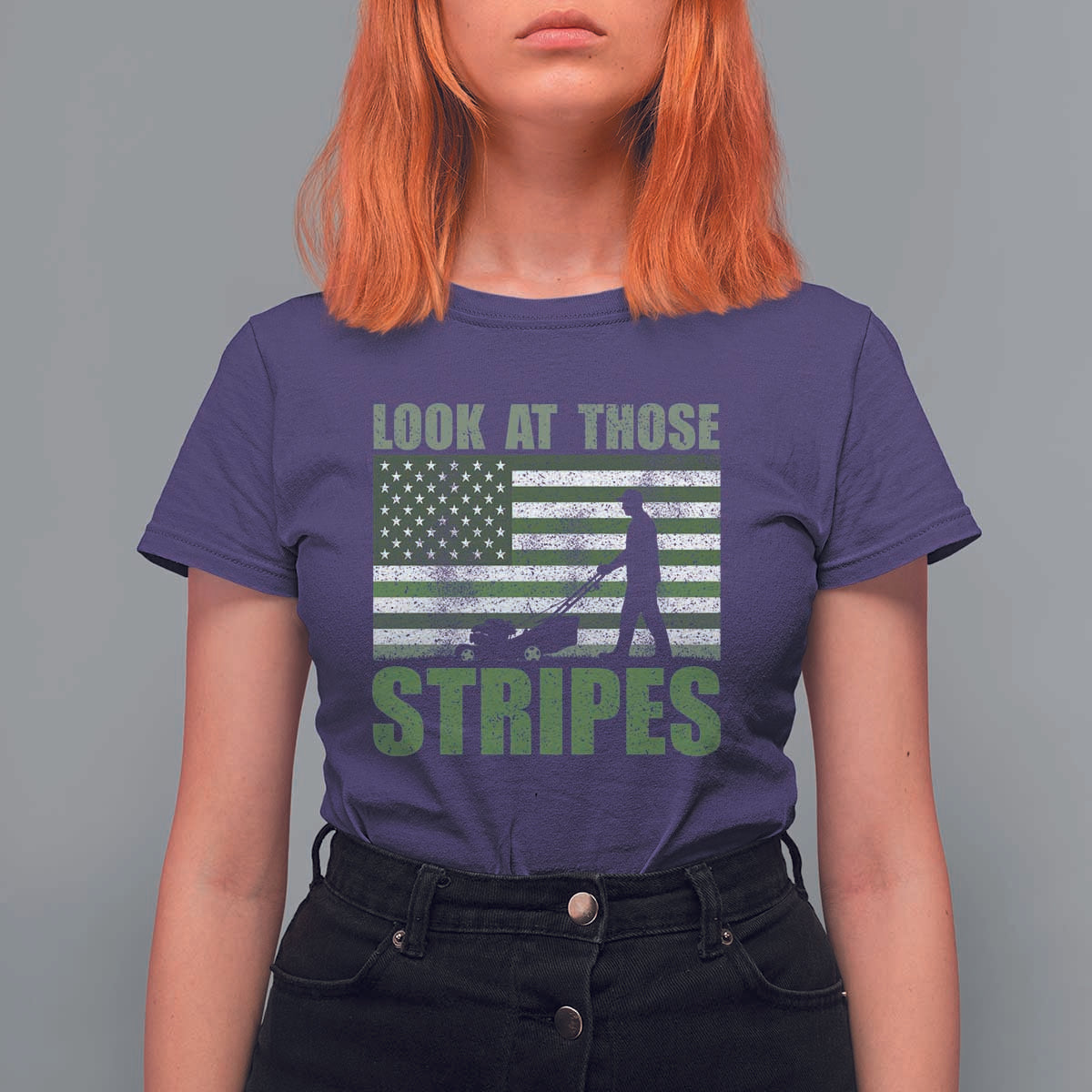 Funny Gardening Lawn Mower T Shirt For Women Look At Those Stripes American Flag - Wonder Print Shop