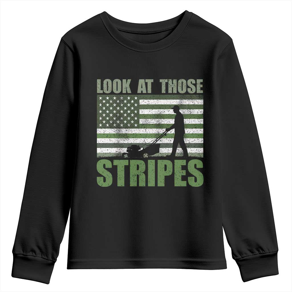 Funny Gardening Lawn Mower Youth Sweatshirt Look At Those Stripes American Flag - Wonder Print Shop