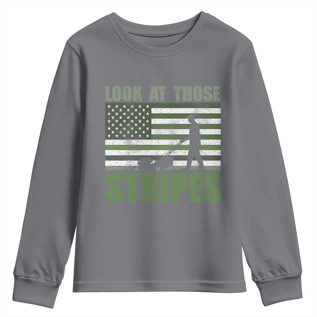 Funny Gardening Lawn Mower Youth Sweatshirt Look At Those Stripes American Flag - Wonder Print Shop