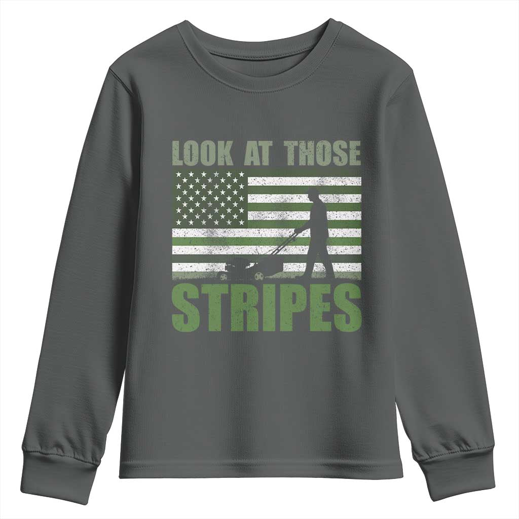 Funny Gardening Lawn Mower Youth Sweatshirt Look At Those Stripes American Flag - Wonder Print Shop