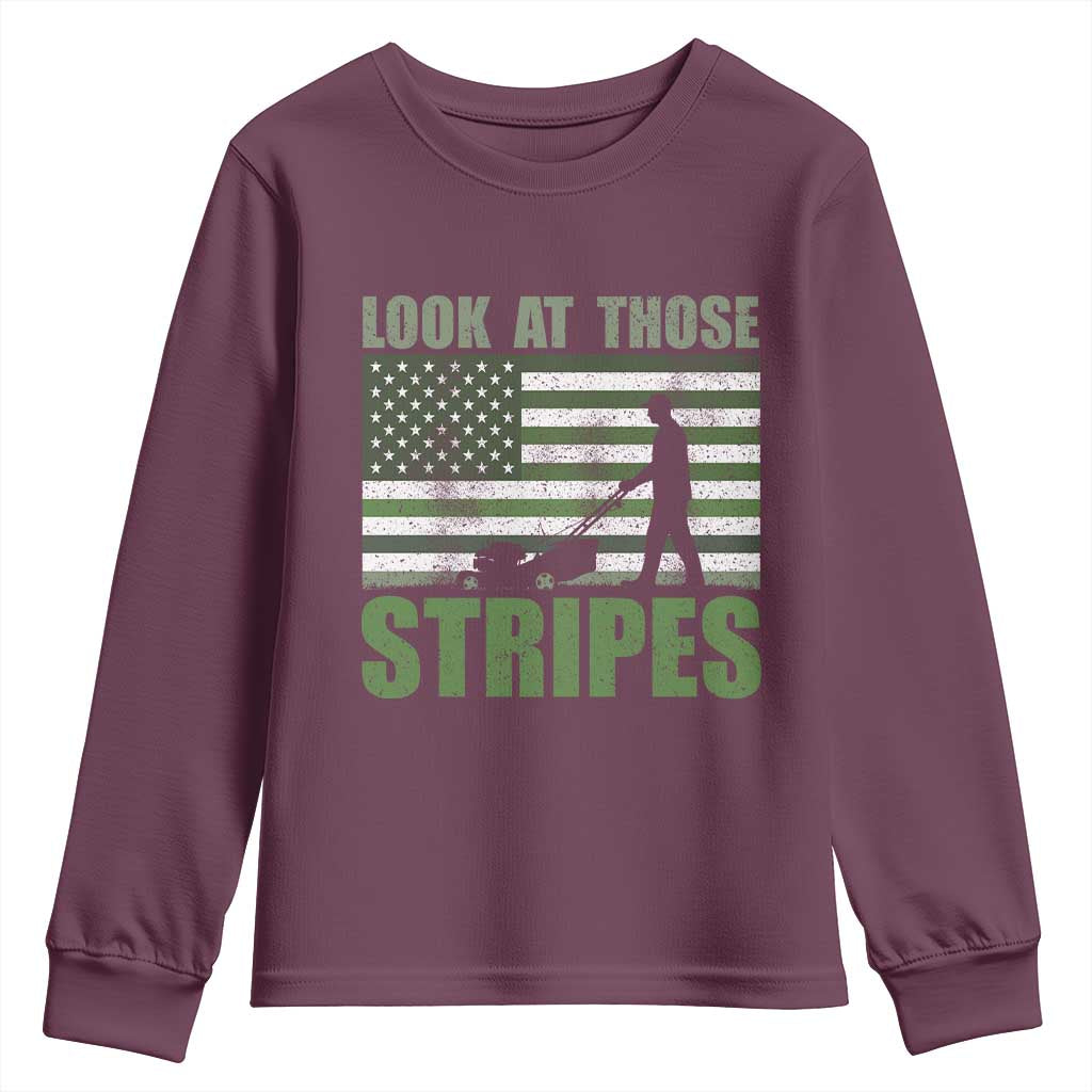 Funny Gardening Lawn Mower Youth Sweatshirt Look At Those Stripes American Flag - Wonder Print Shop