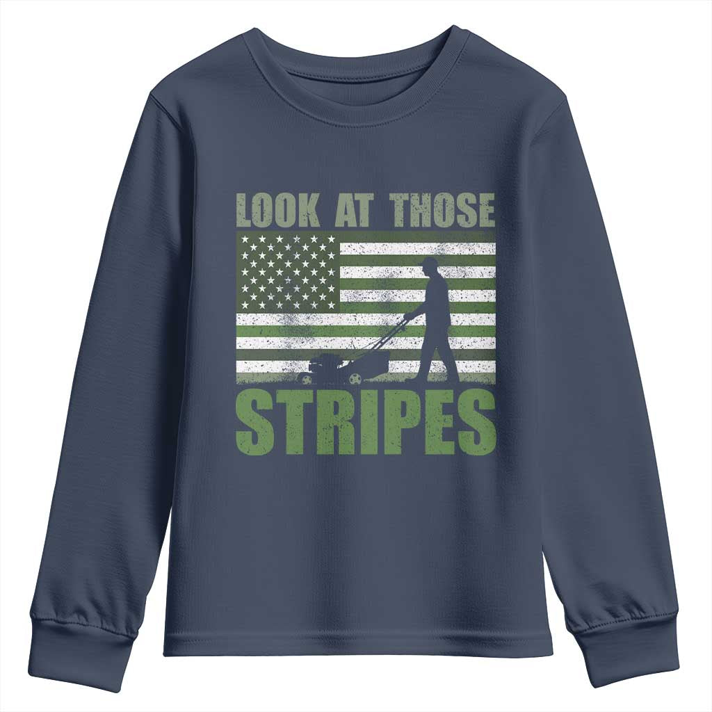 Funny Gardening Lawn Mower Youth Sweatshirt Look At Those Stripes American Flag - Wonder Print Shop