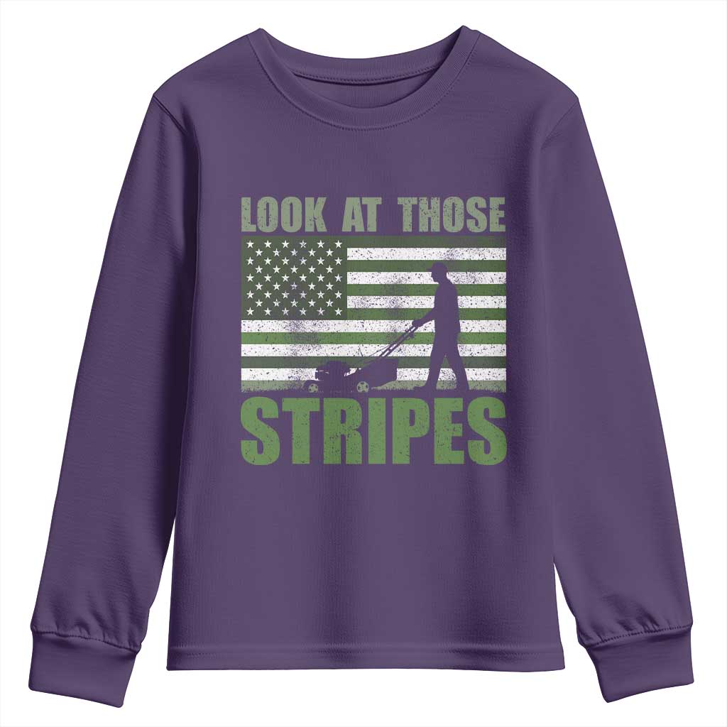 Funny Gardening Lawn Mower Youth Sweatshirt Look At Those Stripes American Flag - Wonder Print Shop