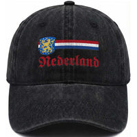 Nederland Holland Emblem Lion Vintage Dutch Flag Washed Cotton Baseball Cap