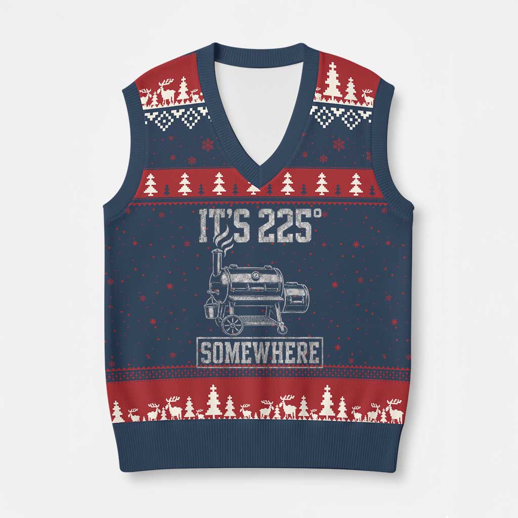 It Is 225 Somewhere Funny BBQ Smoker Grill V-Neck Knit Sweater Vest