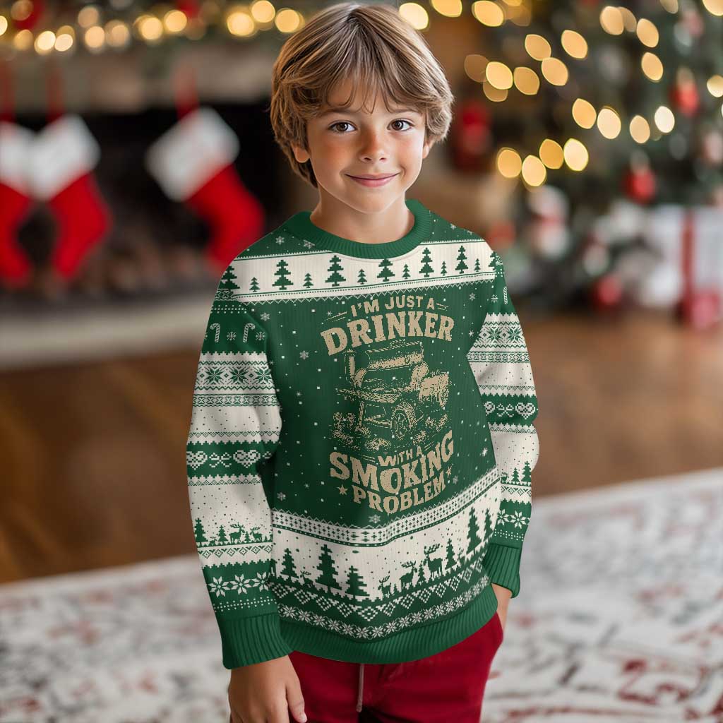 Funny BBQ Grilling Beer Lover Ugly Christmas Sweater I'm Just A Drinker With A Smoking Problem