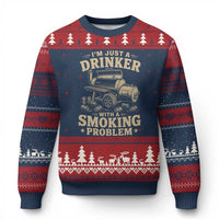 Funny BBQ Grilling Beer Lover Ugly Christmas Sweater I'm Just A Drinker With A Smoking Problem