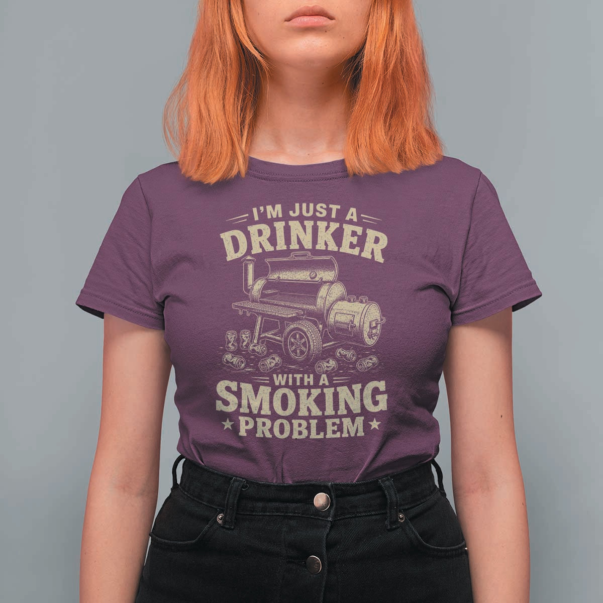 Funny BBQ Grilling Beer Lover T Shirt For Women I'm Just A Drinker With A Smoking Problem
