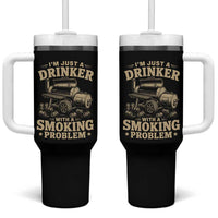 Funny BBQ Grilling Beer Lover Tumbler With Handle I'm Just A Drinker With A Smoking Problem