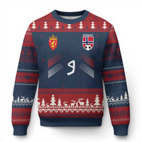 Norway Football Crest Jersey Style Ugly Christmas Sweater Number 9 Viking Athletic for Soccer Fan