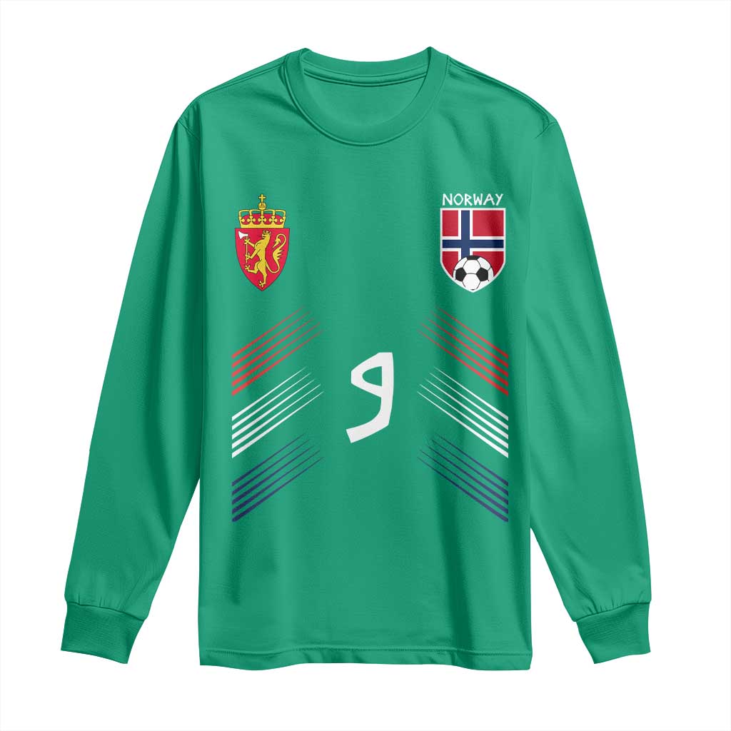 Norway Football Crest Jersey Style Long Sleeve Shirt Number 9 Viking Athletic for Soccer Fan
