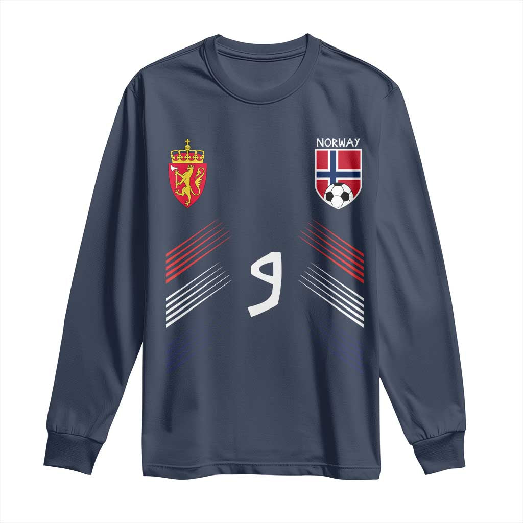 Norway Football Crest Jersey Style Long Sleeve Shirt Number 9 Viking Athletic for Soccer Fan