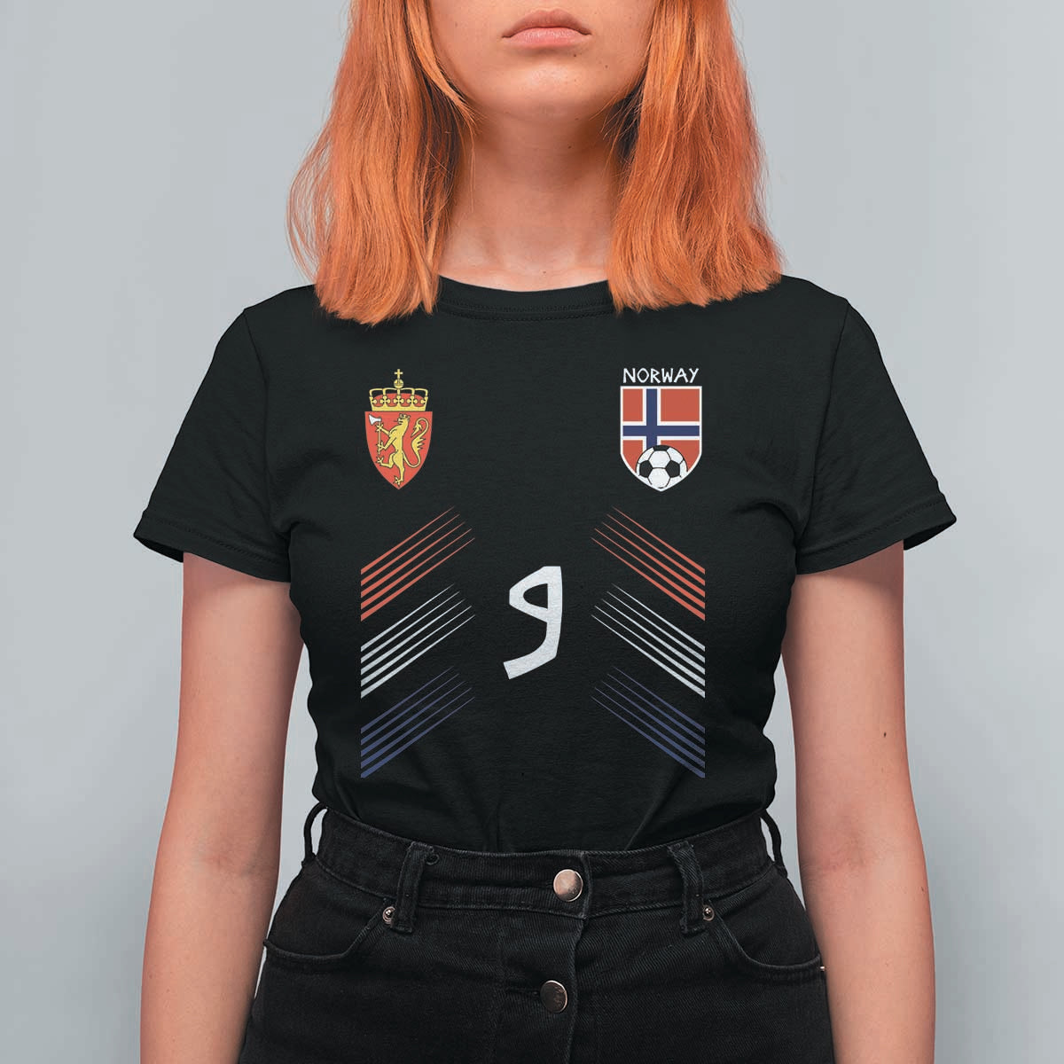 Norway Football Crest Jersey Style T Shirt For Women Number 9 Viking Athletic for Soccer Fan