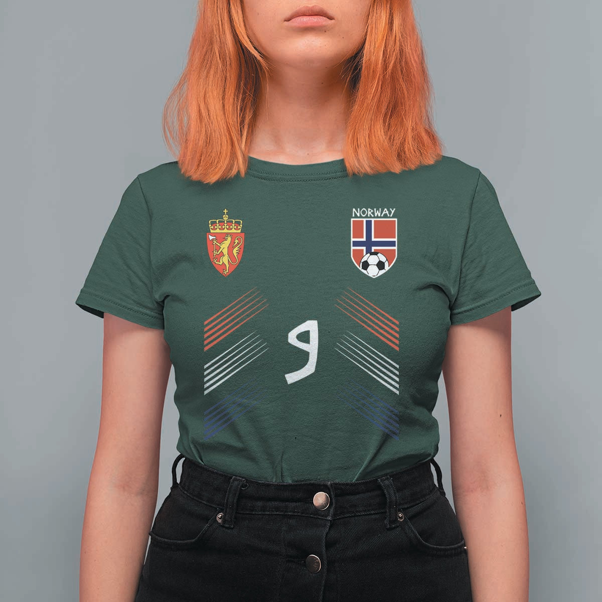 Norway Football Crest Jersey Style T Shirt For Women Number 9 Viking Athletic for Soccer Fan