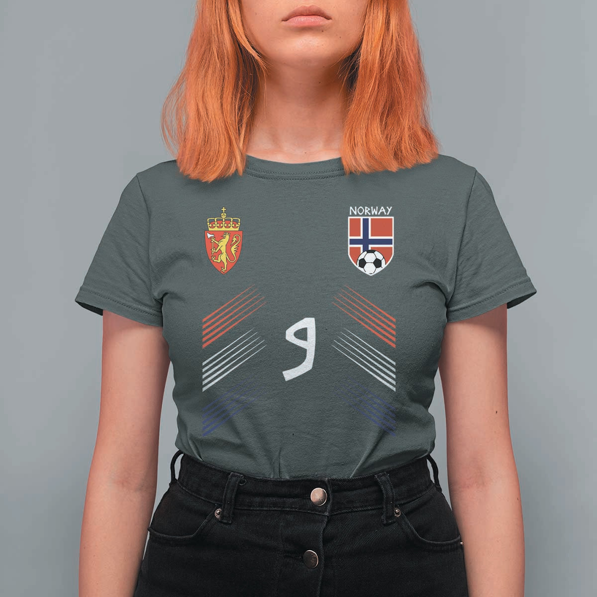 Norway Football Crest Jersey Style T Shirt For Women Number 9 Viking Athletic for Soccer Fan