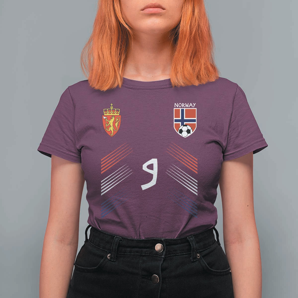 Norway Football Crest Jersey Style T Shirt For Women Number 9 Viking Athletic for Soccer Fan