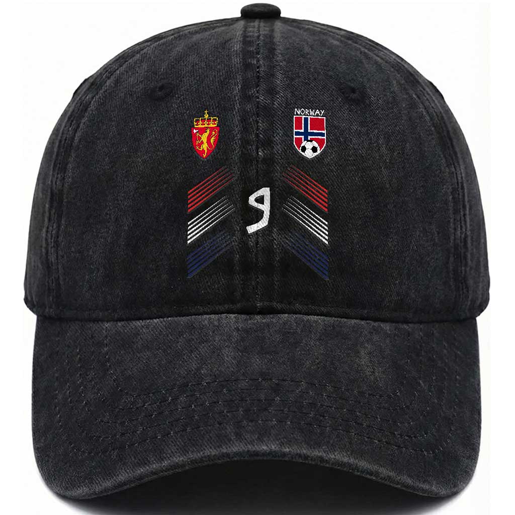 Norway Football Crest Jersey Style Washed Cotton Baseball Cap Number 9 Viking Athletic for Soccer Fan