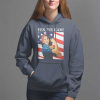 Harris 2024 Hoodie Yes We Kam Strong Woman American Flag - Wonder Print Shop
