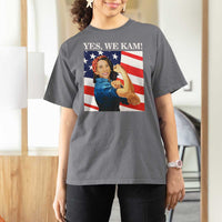 Harris 2024 T Shirt For Women Yes We Kam Strong Woman American Flag - Wonder Print Shop