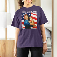 Harris 2024 T Shirt For Women Yes We Kam Strong Woman American Flag - Wonder Print Shop