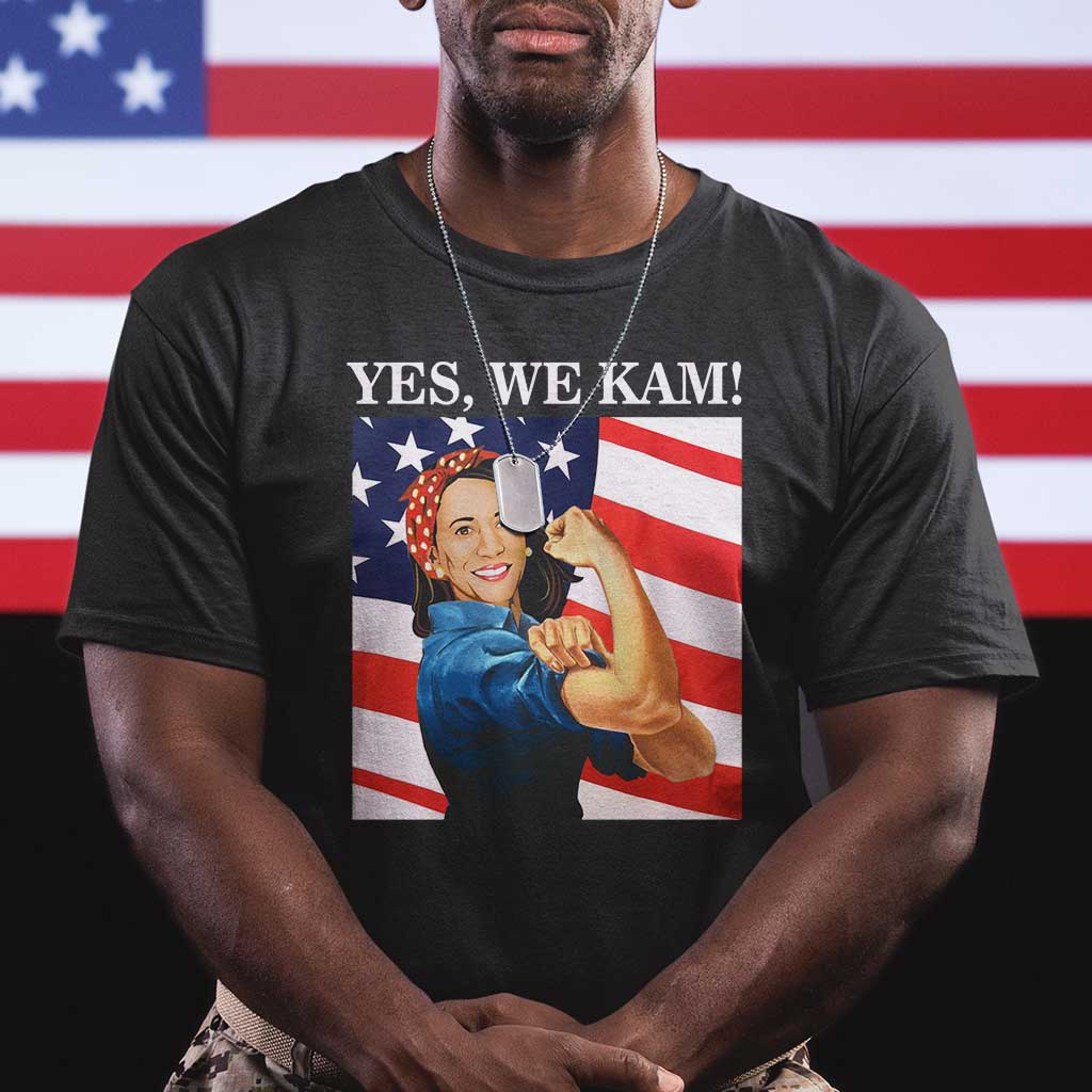 Harris 2024 T Shirt Yes We Kam Strong Woman American Flag - Wonder Print Shop